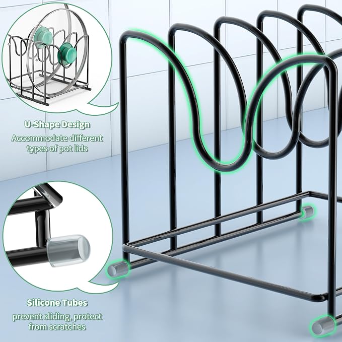 Pot Lid Organizer Rack,1.6in Wide Cutting Board Organizer for Pan Lids,Baking Sheets,Cookie Sheets, with 4 Slots,Cutting Board Holder Rack (2PC-Large) - Image 3