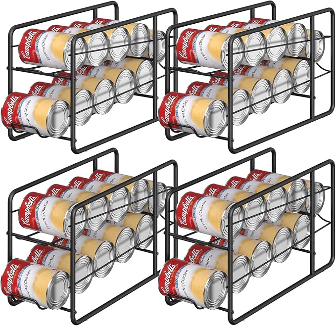 MOOACE 4 Pack Can Organizer for Pantry, Stackable Soda Can Dispenser Rack | Kitchen Canned Food Storage, Beverage Soup Cans Holder Drink Organizer for Cabinet Fridge, Black by MOOACE