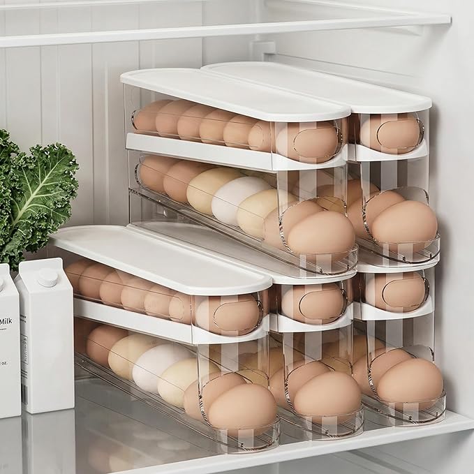 Auto-Rolling Egg Dispenser with Lid, Transparent, 1 Pack | Fridge Egg Organizer, Side-Door Slide Design, Stackable & Space-Saving, Easy Access, Holds 14–16 vs. Standard 12 - Image 8