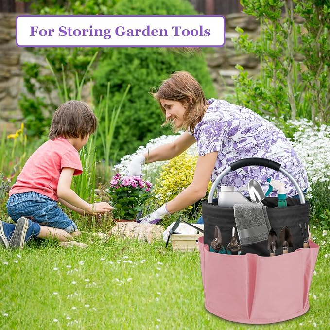 2Pcs 17L Shower Caddy with 6 Pockets, Portable Cleaning Caddy in 600D Oxford Fabric, Cleaning Supplies Bucket with Handle, Multifunctional Storage Basket for Dorm, Family, Black with Pink - Image 9