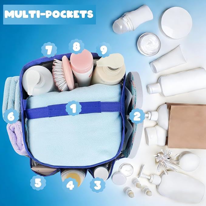 Mesh Shower Caddy Portable - 9 Pockets for College Dorm Room Essential | Large Capacity Mesh Shower Caddy with 9 Pockets, Portable Hanging Toiletry Bag for College Dorm, Gym, Camping and Beach - Image 4