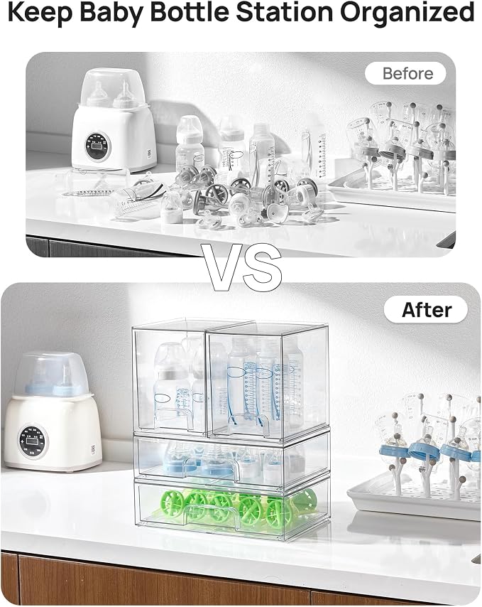 Vtopmart Clear Stackable Storage Drawers Set of 8, Plastic Organizer Bins | Multi-purpose Boxes for Baby Bottle Storage, Ideal for Kichen, Vanity, Bathroom, Undersink, Cabinet, Pantry Organization - Image 4
