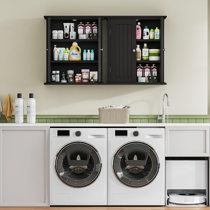ChooChoo Bathroom Wall Cabinet with 2 Doors, Over The Toilet | 8.8"D x 21.1"W x 24"H, Medicine Cabinet, Adjustable Shelves, Cupboard, Black - Image 7