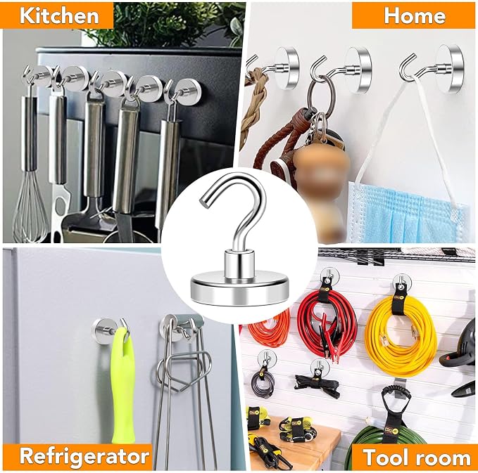 Magnetic Hooks, Cruise Essentials 170Lbs Strong Magnet Hook, Silver | Cruise Essentials Neodymium Heavy Duty Magnets with Hooks for Hanging Magnetic Hanger for Fridge Toolbox Storage, 4 Pack - Image 7