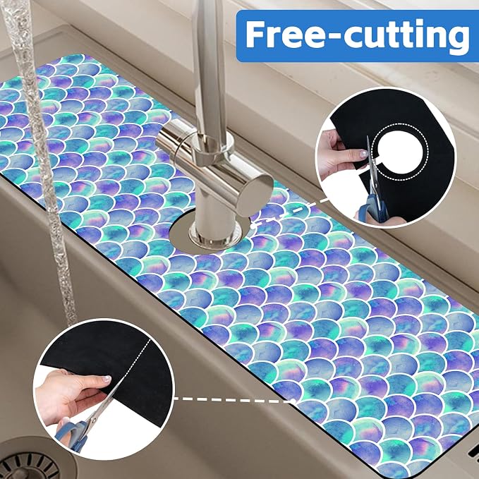 Watercolor Rainbow Scales Sink Faucet Absorbing Mat Sink Splash Guard Faucet Mat Draining Mat Fast Drying Sink Protectors for Kitchen and Bathroom 5.5"×24" - Image 7