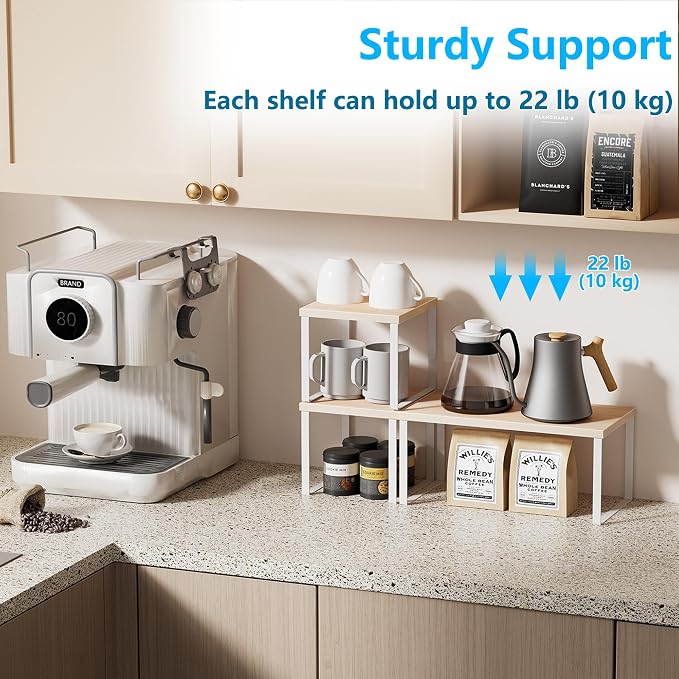 Golener Countertop Shelf, Kitchen Counter Organizer, Adjustable, Stackable | Kitchen Countertop Organizer, Spice Rack, 2-Tier Countertop Shelves, Corner Desk Shelf, Corner Counter Shelf, Natural Beige - Image 4
