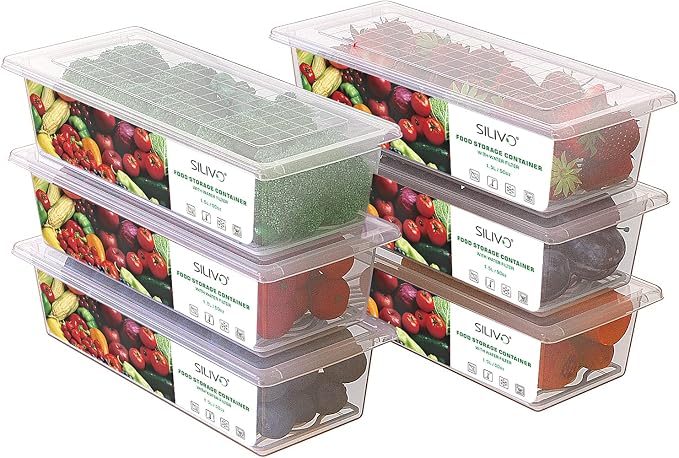SILIVO Produce Saver Containers for Refrigerator (6 Pack) - 1.5L Fruit Storage Containers for Fridge, Vegetable Storage Containers with Drain Tray Keep Fresh for Veggie, Fruit, Lettuce and Salad by SILIVO