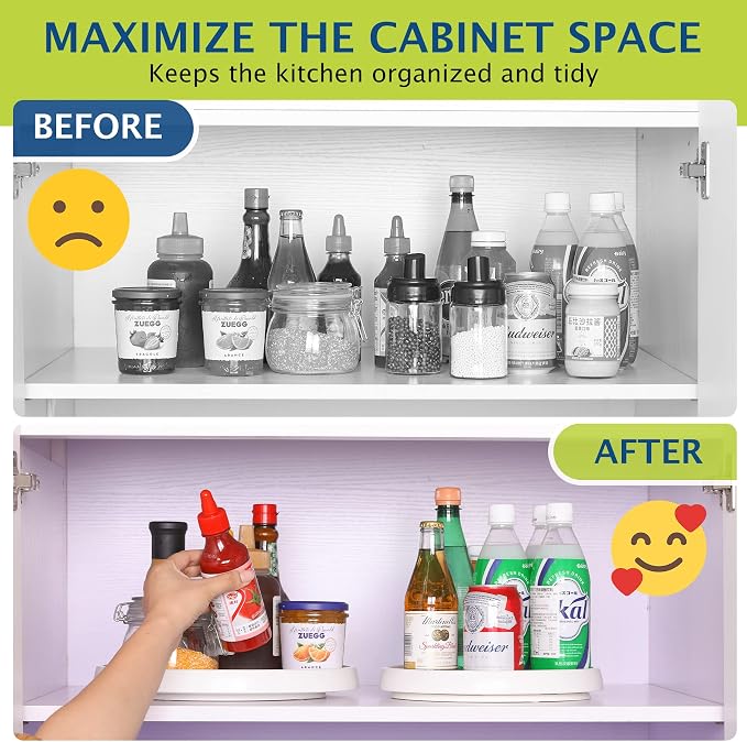 Set of 6, 12 Inch Non-Skid Lazy Susan Turntable, Lazy Susan Organizer for Cabinet, Pantry Organization, Kitchen Storage, Bathroom Sink Cabinet, Refrigerator, Countertop, Spice Rack (6 Pack 12 in) - Image 5