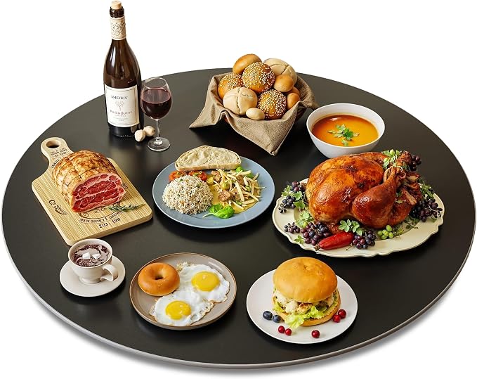 27.6" Lazy Susan Turntable – 360° Sinteredstone Silent Anti-Slip Turntable, Table Top Centerpiece for Kitchen, Pantry, Spice Rack, Refrigerator & Dining Table, Black by ZLZELing