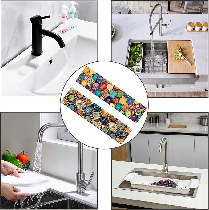 Bimkole 2 PCS Faucet Absorbent Mat, Kitchen Faucet Sink Splash Guard Wraparound Cloth Pads Drip Catcher for Sink Faucet for Kitchen Bathroom Faucet, Colorful Faucet Mat, 15 x 4 Inch Flower A7 - Image 7