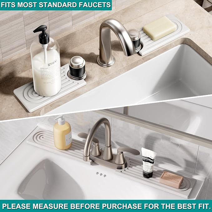 Stone Faucet Mat for Kitchen Sink - Quick Dry Diatomite Sink Splash Guard, Prevents Moisture Buildup & Water Stains, Water Absorbing Stone Tray for Bathroom Countertop (White, 20" x 4") - Image 8