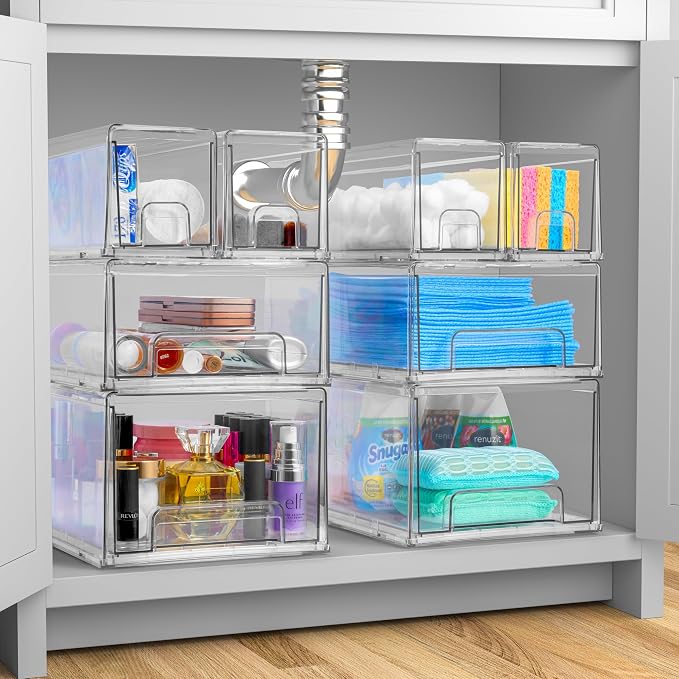 Sorbus Small Clear Stackable Storage Drawers – 4-Pack Plastic Organizer Bins with Handles – Stackable Pull-Out Storage Drawers for Closet, Pantry, Office, Bathroom, Craft, and Toy Organization - Image 2