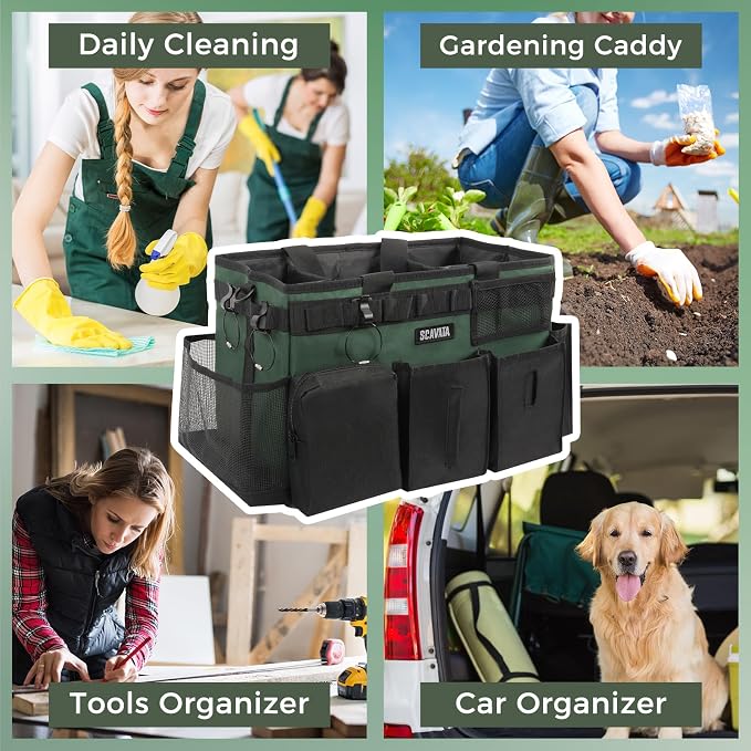 SCAVATA Wearable Cleaning Caddy Bag, Cleaning Caddy Supplies Organizer with Handle & Shoulder Straps for Housekeepers, Under Sink & Car Cleaning Tool Organizers with 4 Foldable Divider (TreeGreen) - Image 7