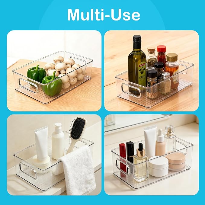 LotFancy 4 Pack Fridge Organizer Bins, Clear Plastic, Stackable, Can Soda | 10x6x3 In Drink Food Fruit Storage for Refrigerator, Pantry, Kitchen Cabinet Shelves; Non-Slip, Easy-Clean, BPA Free - Image 9