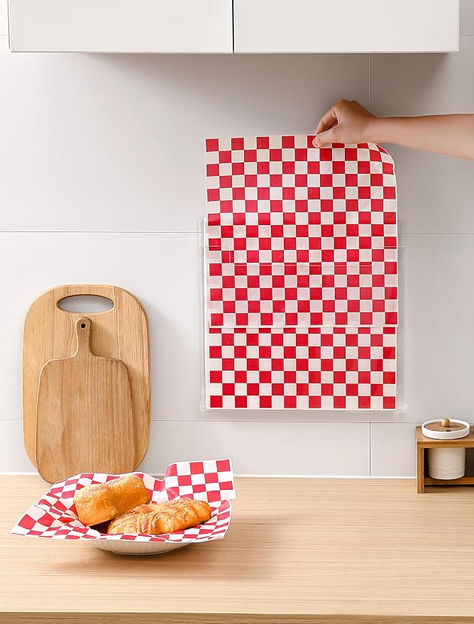 Wall-Mounted Parchment Paper Sheets Holder, Wax Paper & Deli Wraps Organizer for 10×10in/12×12in, Clear Acrylic Dispenser with Screws & Tapes for Kitchen & Bakery, Holds 100–200 Sheets by Beveetio
