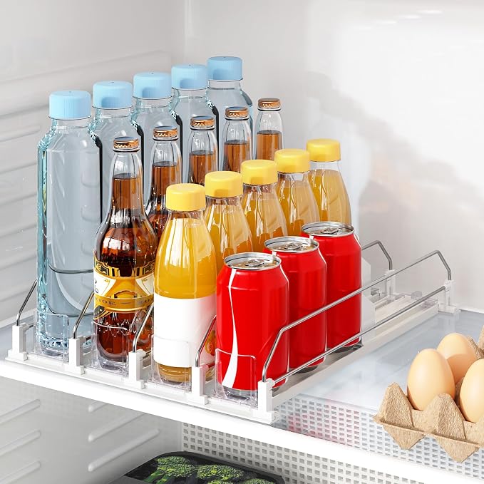 Drink Organizer for Fridge, Automatic Drink Dispenser for Fridge | Fridge Drink Organizer Holds up to 15 Cans, 12-20oz Can Dispenser for Fridge, Soda Can Organizer for Refrigerator, 4 Row by PUPILLEMONJEWELRY