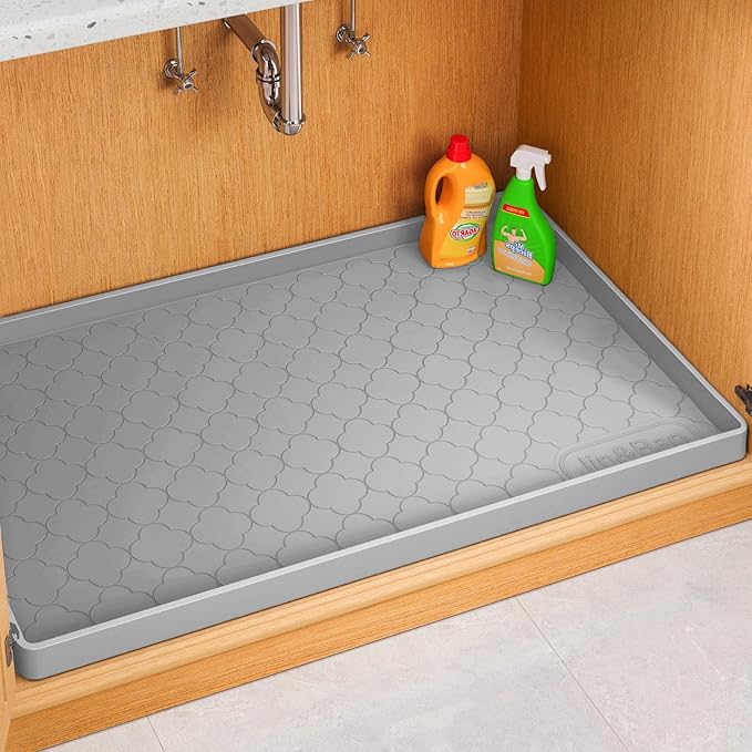 Jin&Bao Under Sink Mat 22" x 19" Waterproof Silicone Cabinet Kitchen Liner | Silicone kitchen cabinet protector, bathroom shelf liner, raised edge traps leaks, anti-slip, easy to clean & dishwasher safe by Jin%26Bao