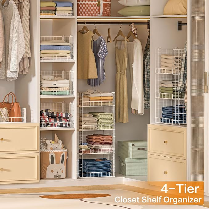 Yociyoga 4 Tier Stackable Closet Organizers and Storage Shelves, Foldable Closet Shelf Organizer System, Stackable Storage Bins Drawers for Clothes Organizer System, White（Patent No. 30022416） - Image 4