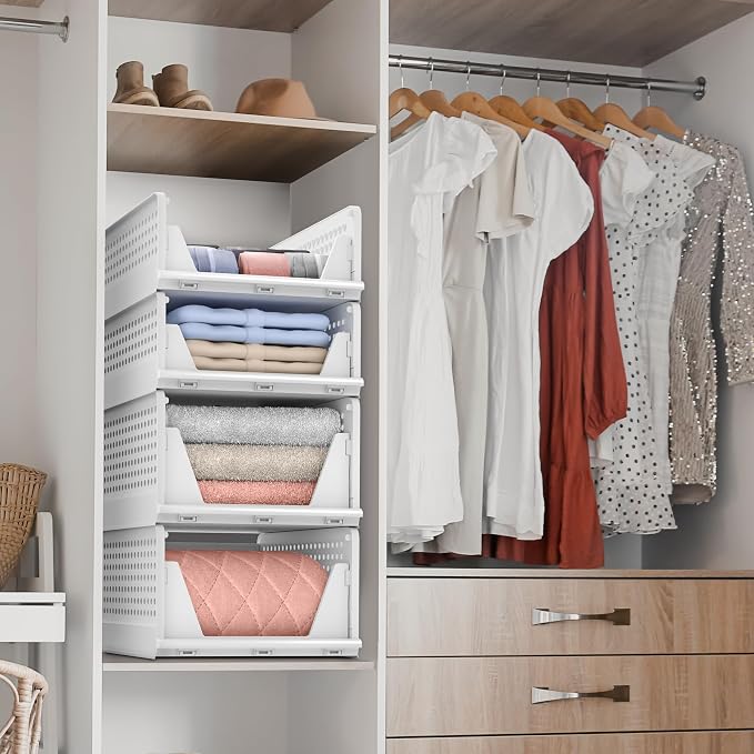Sorbus Shelf Organizer - Closet Shelf Organizer for Clothes, Closet, Bathroom, Kitchen, Garage - Plastic Stackable Shelf Organizer Baskets - Open Front Design Under Shelf Organizer - Image 3