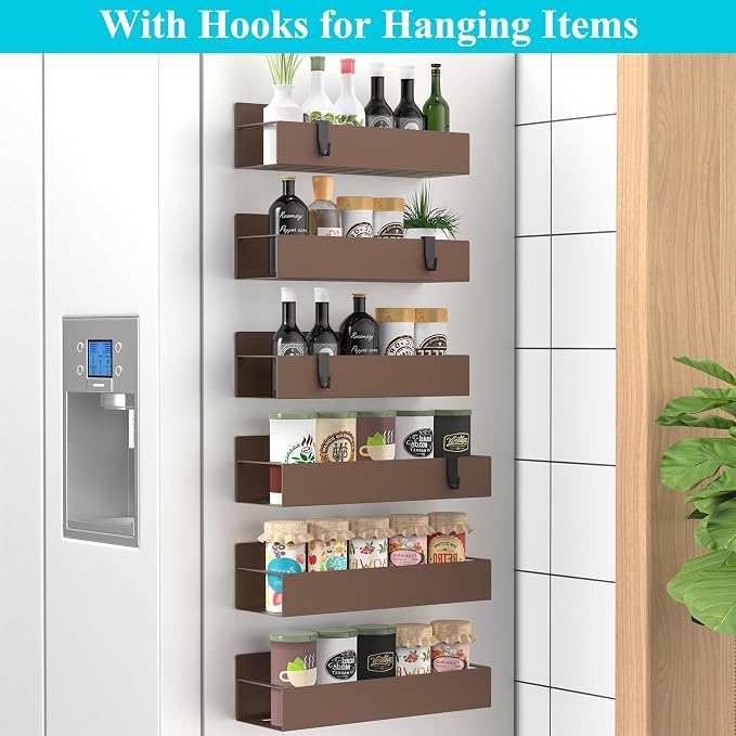 Metal Magnetic Spice Rack for Refrigerator Bronze, 6 Pack | Magnetic Shelves Heavy Duty for Fridge in Kitchen, Seasoning Storage Organizer, For Oven Washer and Dryer, For Heavier Items - Image 2