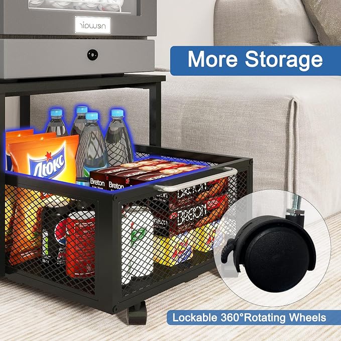 PUNCIA 19.7" x 23.6" Mini Fridge Stand with Large Capicity Storage, Black | Sturdy Refrigerator Table with Lockable Wheels, Rolling Fridge Cart Heavy Duty Appliance Platform for Dorm, Apartment Bedroom - Image 6