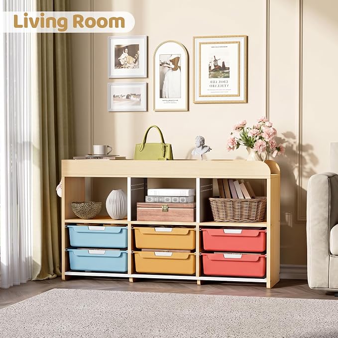 Classroom Storage Organizer with 6 Bins, 3 Shelves and Pegboard, Rainbow | 6 pull-out bins, 3 open cubbies, child-height access, easy-clean storage for Kid room,playrooms, classrooms and craft rooms - Image 7