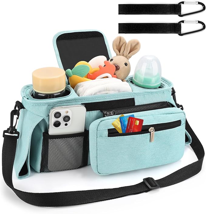 Accmor Universal Stroller Organizer with Insulated Cup Holder Detachable Phone Bag and Shoulder Strap,Stroller Bag Caddy Organizer for Uppababy, Baby Jogger, Britax Strollers - Image 2