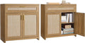 VASAGLE ELLAN Collection - Boho Buffet Cabinets with Rattan-Look Doors, Sideboard Storage Cabinet, Rounded Corners, Adjustable Shelf, Drawer, for Dining Room, Set of 2, Natural Brown UBBK601KC01-2J by Unknown