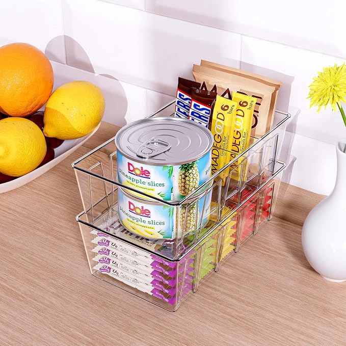 Puricon 4 Pack Pantry Organization and Storage Bins for Kitchen Fridge | Stackable Clear Plastic Storage Racks with Removable Dividers for Countertop Cabinet, 5 Compartments for Snacks Packet Spices - Image 5