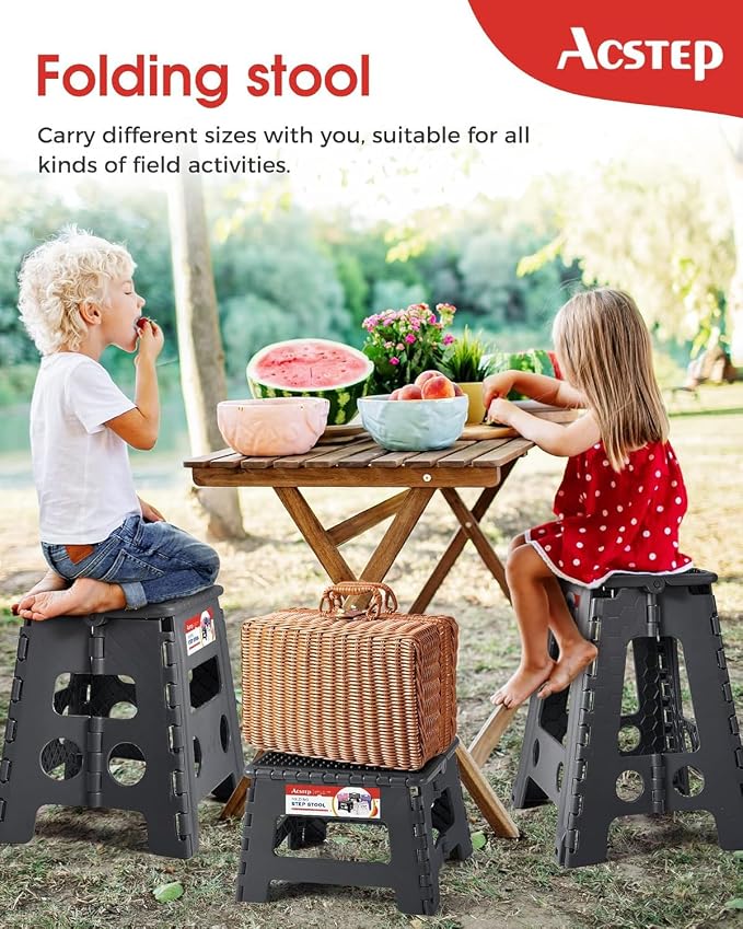 13" Folding Step Stool- Holds up to 300Lb,The Lightweight Non-Slip Upgrade Collapsible Stepping Stool is Sturdy Enough to Support Adults and Safe Enough for Kids(Grey,1 Pack) | Heavy Duty Portable Collapsible Foot Stepping Stool, Holds 300 lb for Kitch... - Image 6