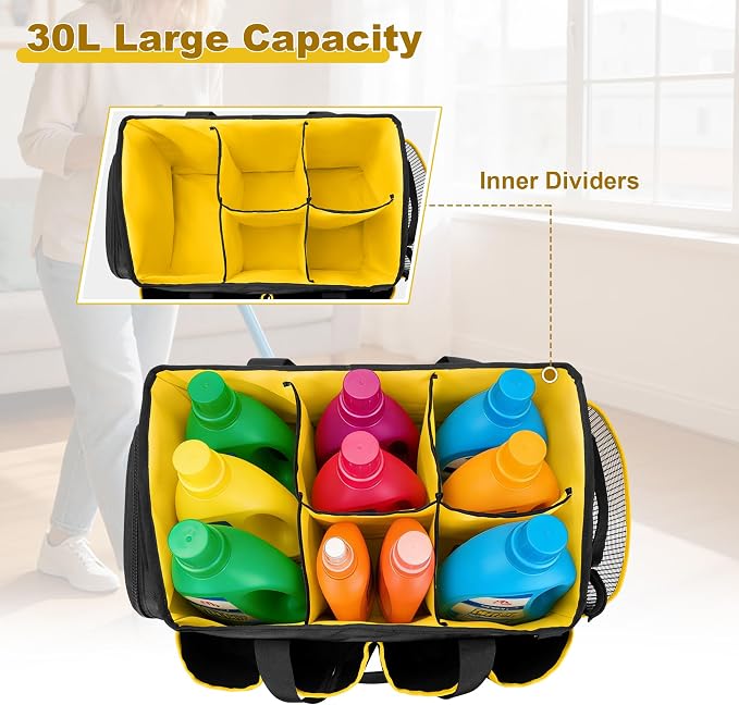 PGmoon Extra-Large Cleaning Caddy Organizer Bag with Handle | Cleaning Supply Tote Bag Built-in Support Boards for Car, Home, Housekeeping Work, Kitchen Cleaning Supplies - Image 3