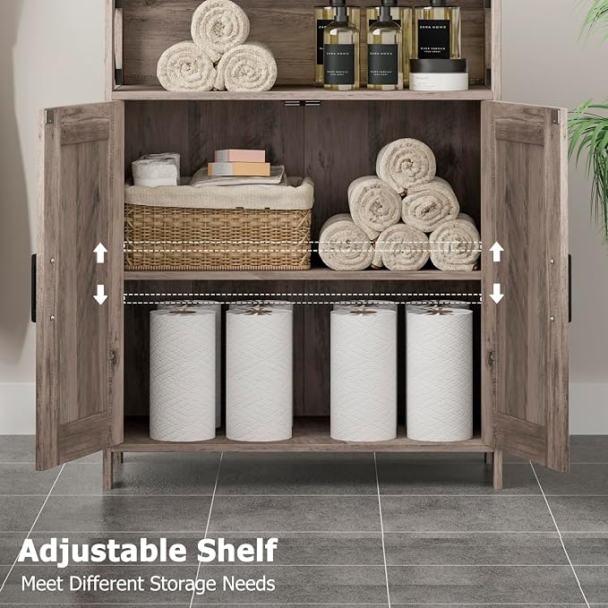 Homhedy Farmhouse Bathroom Storage Cabinet with Doors, Small Floor Cabinet | Toilet Paper Cabinet with Adjustable Shelf, Freestanding Storage Cabinet for Kitchen/Laundry/Living Room, 24"W, Greige - Image 4