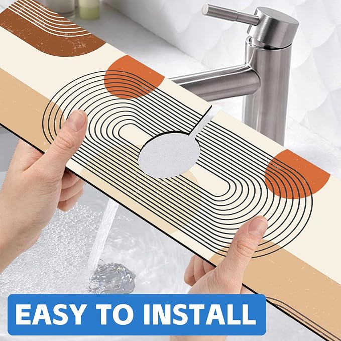 Abstract Minimalistic Geometric Sink Faucet Absorbing Mat Sink Splash Guard Faucet Mat Draining Mat Fast Drying Sink Protectors for Kitchen and Bathroom 5.5"×24" - Image 6