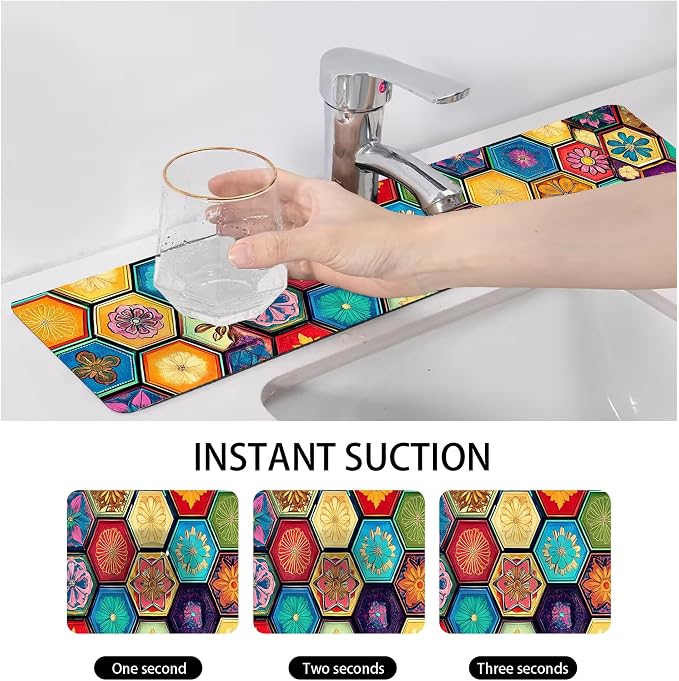 Bimkole 2 PCS Faucet Absorbent Mat, Kitchen Faucet Sink Splash Guard Wraparound Cloth Pads Drip Catcher for Sink Faucet for Kitchen Bathroom Faucet, Colorful Faucet Mat, 15 x 4 Inch Flower A7 - Image 4