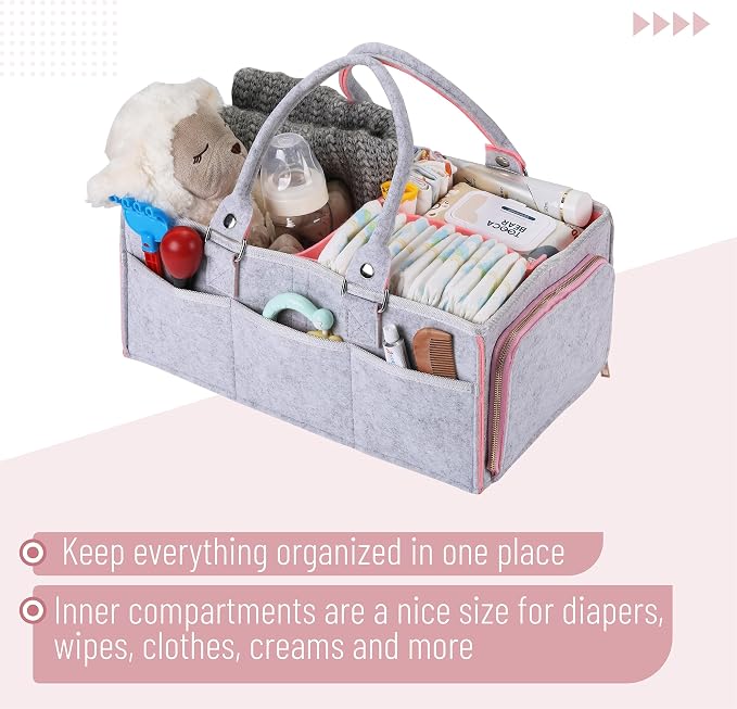 Mr. Pen- Baby Diaper Caddy Organizer, Gray, Pink Inside | Nursery Storage Bin and Car Organizer for Diapers and Baby Wipes - Image 4