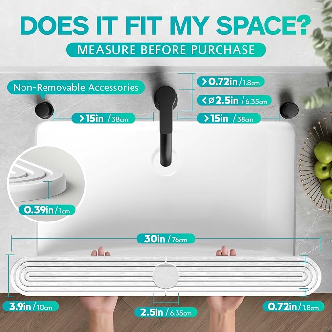 Stone Faucet Mat for Kitchen Sink – Diatomite Fast-Drying Stone Tray, Faucet Mat Sink Splash Guard, Decorative Sink Protector for Kitchen Bathroom Counter (Light Grey, 30''x3.9'') - Image 2