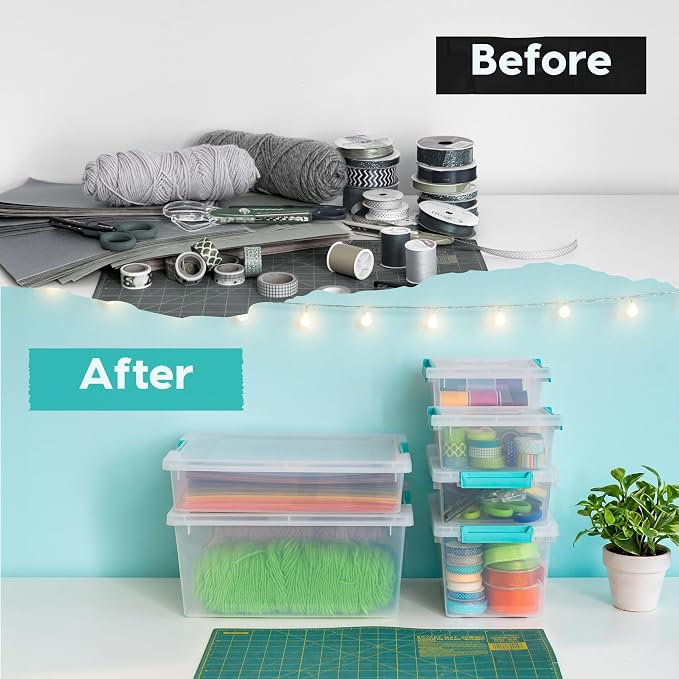 IRIS USA Storage Bins with Lids |Made in USA| 12 Qt - (4-Pack) - Clear | Sensory Craft Organizers, Plastic Clip Box Totes, Flat Containers for Organizing Paper, Office, Art & Study Supplies - Image 6