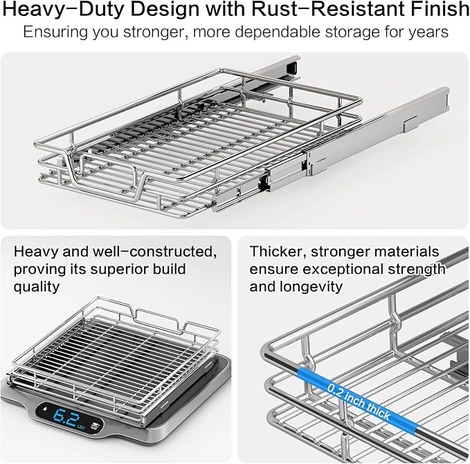 2-Tier Kitchen Cabinet Pull Out Shelf and Drawer Organizer Slide Out Pantry Storaqe Basket in Multiple Sizes (11" W x 18" D,1 Tier) - Image 2