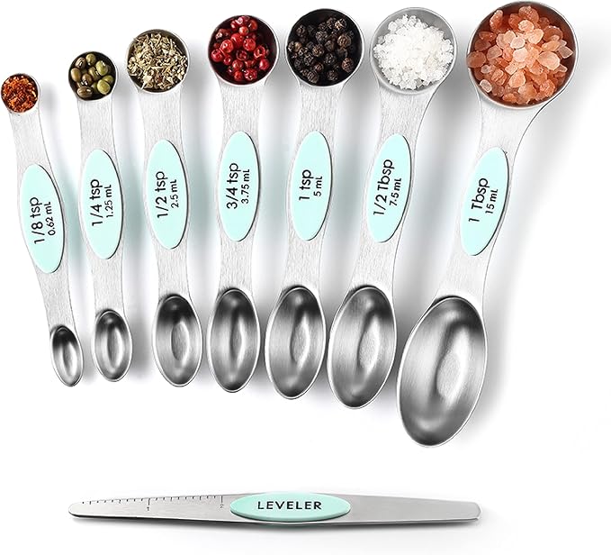 Spring Chef Stainless Steel 8 Magnetic Measuring Spoons for Kitchen, Mint | Dual Sided Metal Teaspoon & Tablespoon Measuring Spoons with Leveler for Dry & Liquid Ingredients, Nesting, Dishwasher Safe - Image 9
