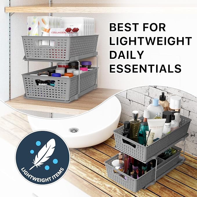 Simple Houseware 2 Tier Pull-Out Sliding Drawer Under Sink Storage, Gray | Great for Kitchen Bathroom Tray Shelf Organizer - Image 7