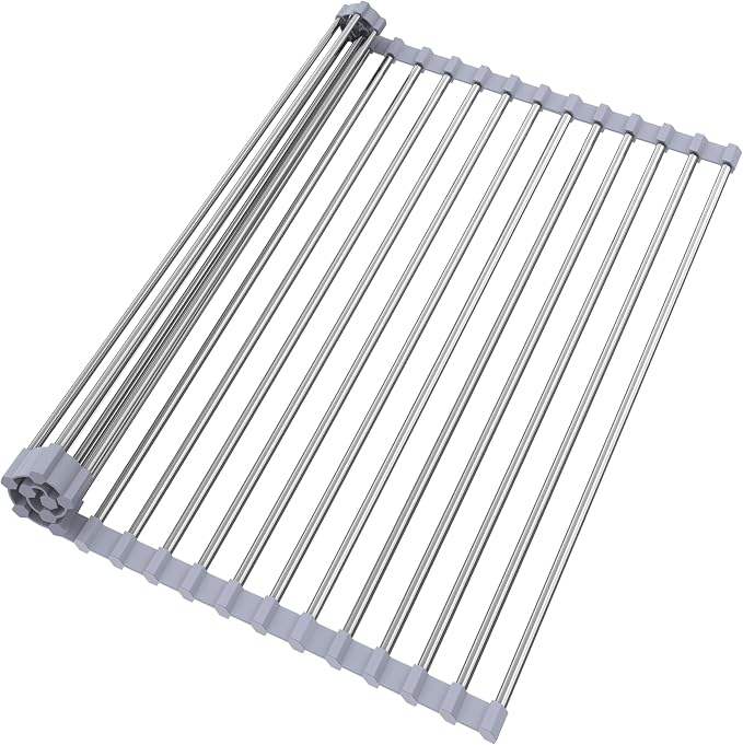 Roll Up Dish Drying Rack for Over Sink - 17.5"x15.7" Foldable Stainless Steel Kitchen Drainer,Gray by Unknown