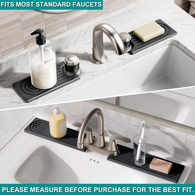 Stone Faucet Mat for Kitchen Sink - Quick Dry Diatomite Sink Splash Guard, Prevents Moisture Buildup & Water Stains, Water Absorbing Stone Tray for Bathroom Countertop (Dark Gray, 23.6" x 4") - Image 8
