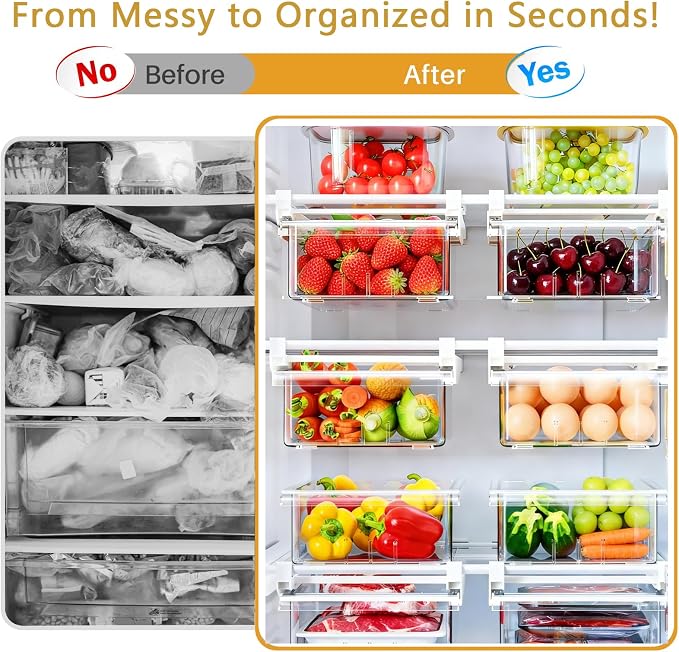 Refrigerator Organizers Storage Fridge Drawer, Storage Containers - 1pc(S) | Under Shelf Drawer for Fruit, Deli, Cheese, Seafood, Pull Out Plastic Organizer Bins fit for Medium Fridge Shelf, Simple Use - Image 8