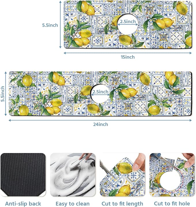 Patterned Sink Faucet Mat Kitchen Splash Guard Super Absorbent Drying Mat, Non-Slip Drain Pad for Kitchen Counter or Bathroom-15x5.5in - Image 3