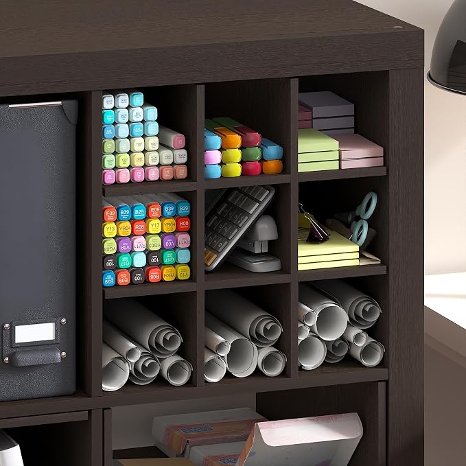 Furinno Cubicle 9-Compartment Cube Insert, Grid Cube Organizer, Dark Oak | 12.9W x 12.9H, Geometric Shelf Accessory, Fits into Furinno Triple Thick Cubes, IKEA Kallax, for Organizers and Storage - Image 4