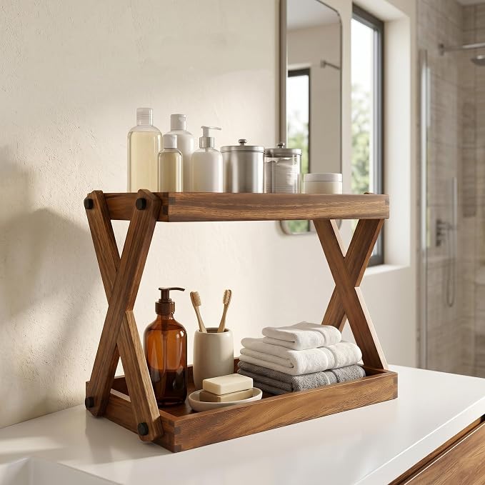 2 Tier Wood Countertop Organizer Shelf for Kitchen Bathroom Spice Storage | Tool-free quick assembly,ZOVANO, Spice Rack Organizer, Wood Shelf for Coffee Bar, Condiment Caddy for Counter - Image 7