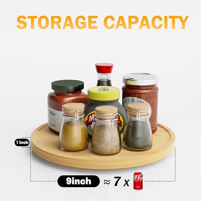 Lazy Susan Organizer Homerays 9 Inch Non-Skid Bamboo Lazy Susan for Kitchen Rotating Spice Rack for Kitchen Cabinet, Wood Turntable for Kitchen Countertop Organizer - Image 5