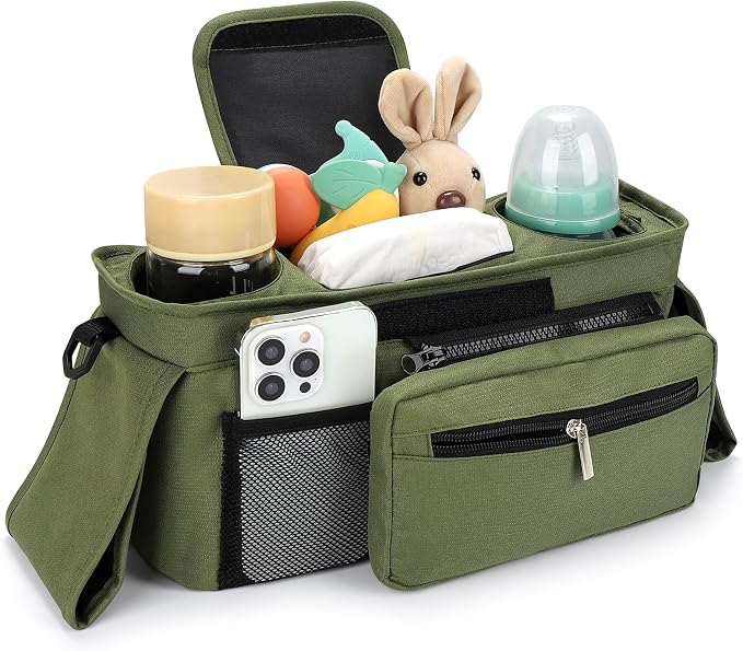 Accmor Universal Stroller Organizer with Insulated Cup Holder Detachable Phone Bag and Shoulder Strap,Stroller Bag Caddy Organizer for Uppababy, Baby Jogger, Britax Strollers - Image 3