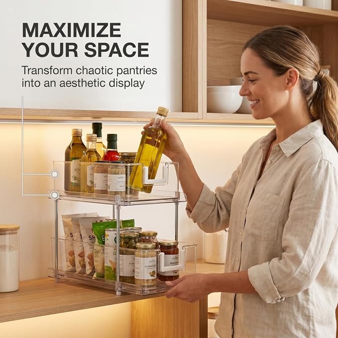 American Dream 2-Tier Sliding Drawer Organizer, Chrome & Clear | Pull-Out Cabinet Organizer, Under Sink Storage Rack, For Kitchen, Bathroom & Pantry, KD Design - Image 2