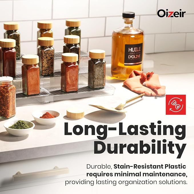 Oizeir Expandable Spice Rack Organizer for Cabinet (4 Pack), 3-Tier Clear Tiered Shelf, Non-Slip Adjustable Spice Cabinet Organizer for Kitchen Pantry, Medicine, Seasoning & Bottle Storage - Image 6